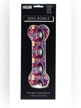 Day of the Dead Bone collapsible Dog Bowls Purple Pink Floral